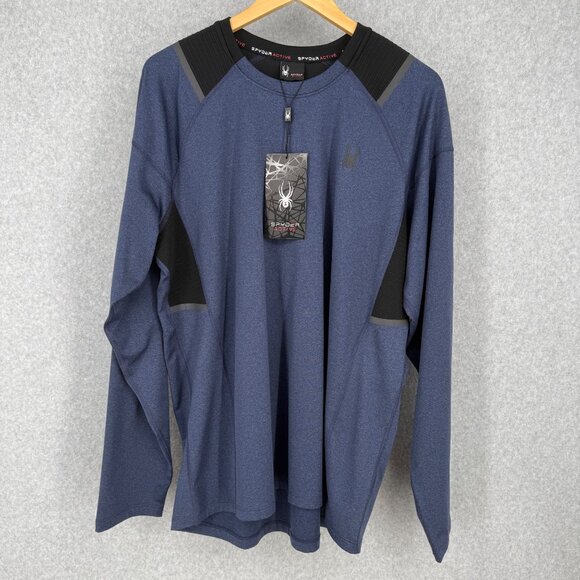 Spyder Mens Proweb Performance LS Shirt Size L Blue Black Reflective Base NEW - Picture 1 of 11